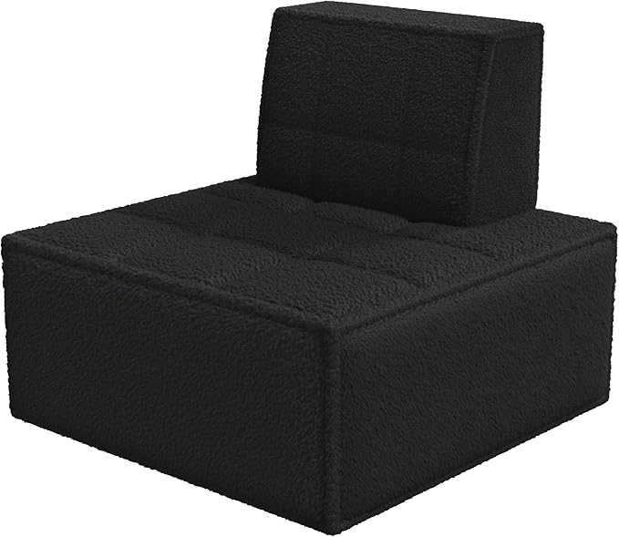 Modular Sherpa Sofa Chair, Cozy Floor Lounge Seating, No Armrests, Small Sofa for Small Spaces, Reading Nook, or Apartment Living, Single, Black