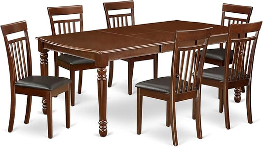 East West Furniture DOCA7-MAH-LC 7 Piece Kitchen Table & Chairs Set Consist of a Rectangle Butterfly Leaf Dining Table and 6 Faux Leather Upholstered Chairs, 42x78 Inch, Mahogany