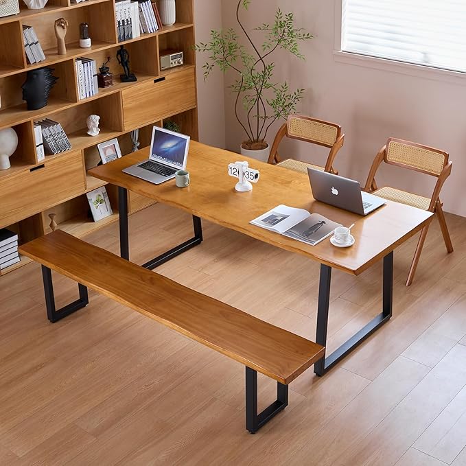 Solid Wood Administrative Computer Desk - Rustic Style Large Office Desk, Modern Minimalist Workstation for Home, Ideal for Learning, Writing, and Professional Use (Dark Yellow, 62.99in)