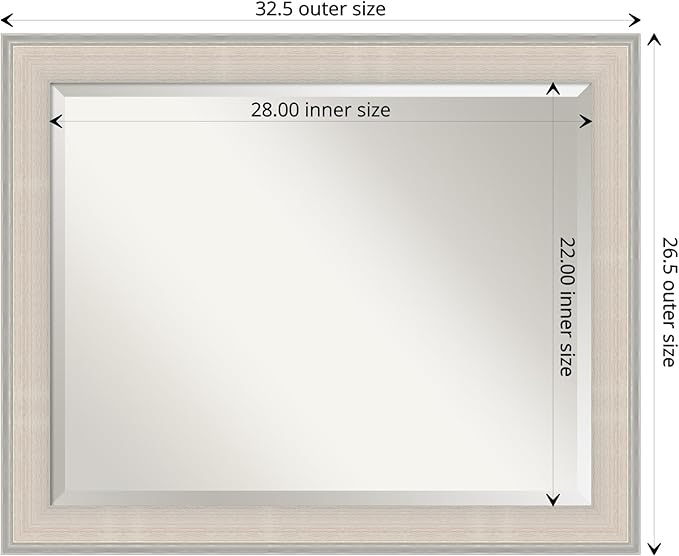 Amanti Art White Bathroom Mirror for Over Sink, 27x33 Cottage White Silver Rectangle Vanity Mirror, Large Coastal Wood Frame, Hangs Horizonally and Vertically, Bathroom Wall Decor, Beveled Edge