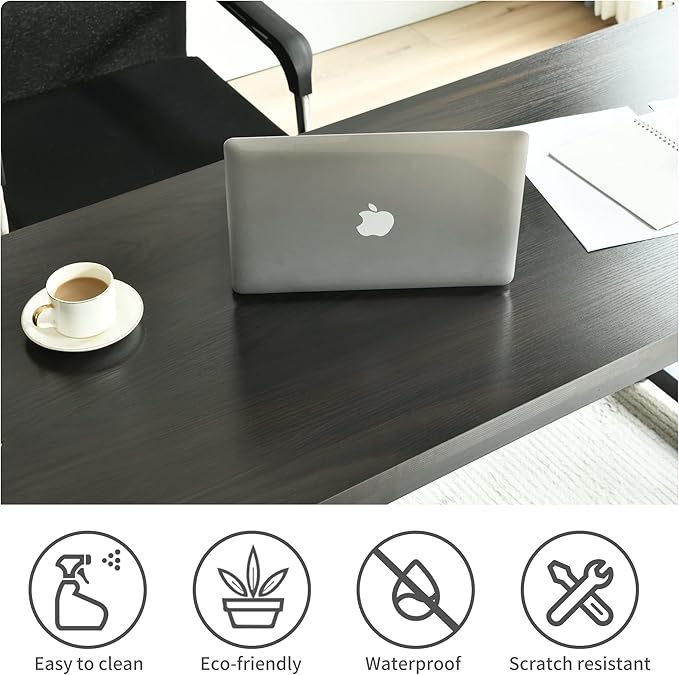 Large Computer Desk - 63 Inch Home Office Desks Study Student Writing Table Gaming Desk Wood Modern Simple Table with Storage Bag & Headphone Hooks, Black