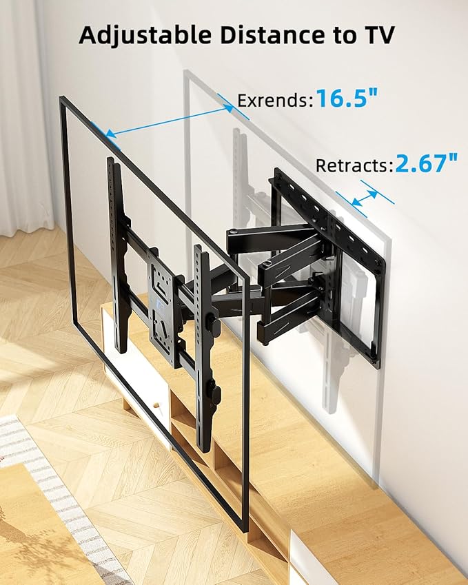 HOME VISION TV Wall Mount for 32-70 Inch TV with Soundbar Bracket, Full Motion TV Bracket with Articulating Dual Arms, Swivel and Tilt, Fits 8" 12" 16" Stud, Max VESA 400X400mm, Up to 132lbs