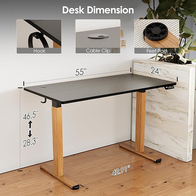 Monomi Electric Standing Desk, 55x24 Inches Height Adjustable Sit Stand up Desk, Large Ergonomic Home Office Desk with Memory Preset Controller,Black