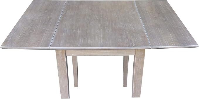 IC International Concepts, Solid Wood Small Drop Leaf Dining Table, Solid Real Wood, Sturdy Parawood,36 X 22 X 29, Minimum Assembly, Washed Gray Taupe