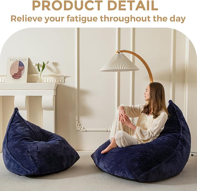 BYBYME Bean Bag Chairs Sherpa Lazy Sofa, Giant Beanbag Chairs for Adults, Teenagers with Stuffed High Density Foam Filling, Comfy Chair for Living Room, Bedroom