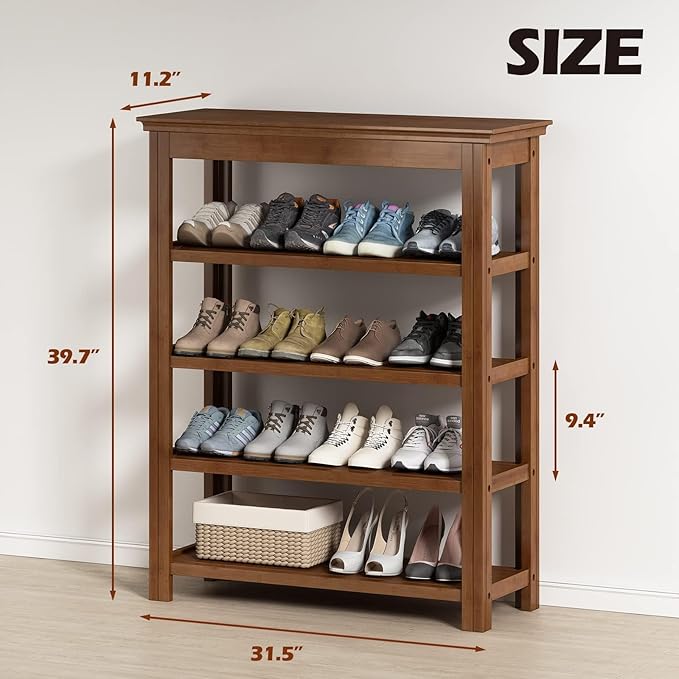 Bamworld Shoe Rack 5 Tier Wooden Storage Benches Wood Free Standing Shoe Shelf for Entryway Hallway (Brown,31.5")