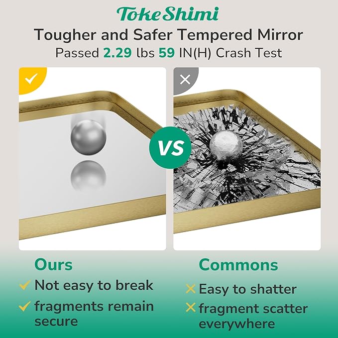 TokeShimi Gold Bathroom Mirror 22x30,HD Tempered Glass,Brushed Gold Bathroom Vanity Mirror for Over Sink,Aluminum Framed Mirror Wall(Horizontal/Vertical)
