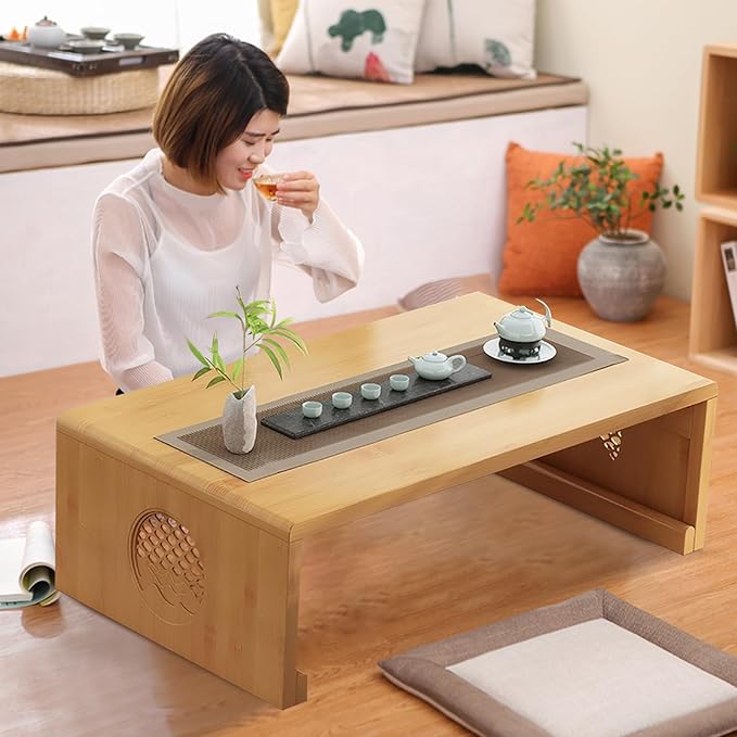 Folding Coffee Table Foldable Japanese Floor Table Low Table for Living Room,Dining Room,Tea,Tatami,Home Decoration (Log Color 47.24 * 19.68 * 12.2 INCH)