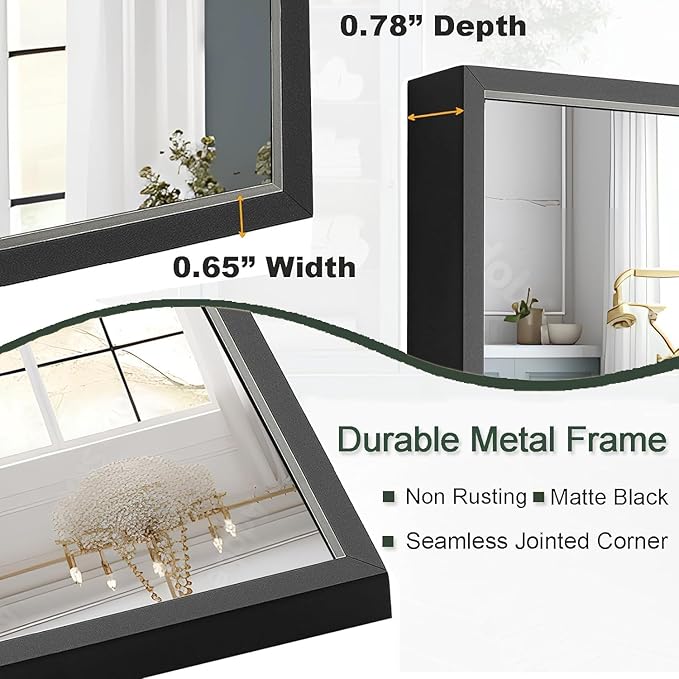 Bathroom Mirror 30x40 Inch, Black Frame Mirror 30"x40", Rectangle Wall Mounted Mirror, Metal Framed Vanity Mirror for Wall 30 by 40, Modern Mirror Hangs Horizontal Or Vertical
