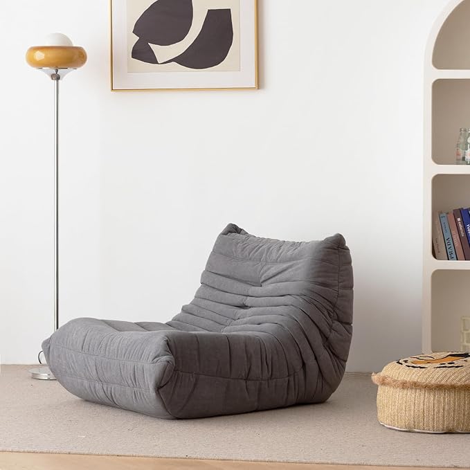 N&V Fireside Armless Floor Sofa, Mid Century Soft Premium Microfiber Lounge Chair, Foam Accent for Living Room Bedroom and Office (Single, Grey)