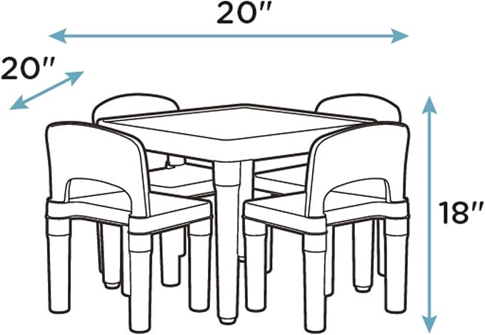Humble Crew Kids Plastic Table and 4 Chairs Set, Purple Square Table with Lightweight Chairs, Toddler Playroom Activity Furniture for Ages 3-6, Easy Snap-Together Assembly