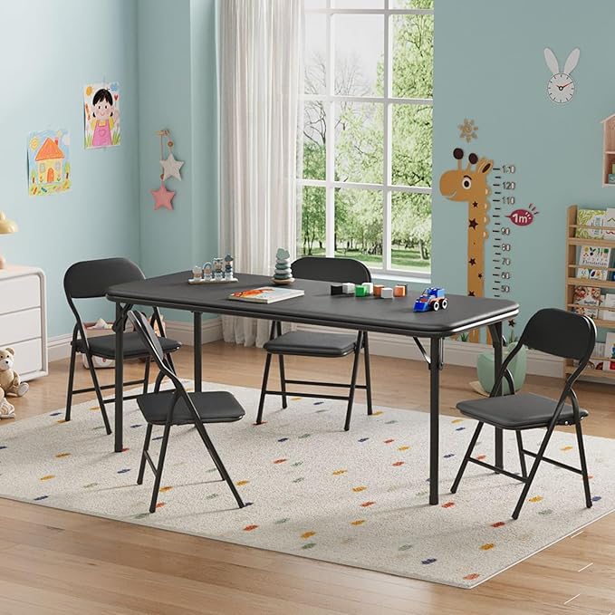 IDEALHOUSE 5 Piece Boys Girls Folding Table and Chairs Set, Activity Table and Chairs Set for Dining Room,Daycare,Classrooms