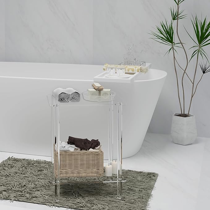 Clear Acrylic End Table, 2-Tier Modern Side Table for Living Room, Bedroom, Office or Showroom, Small Coffee Table & Bedside Nightstand, Decorative Accent Table for Home Decor