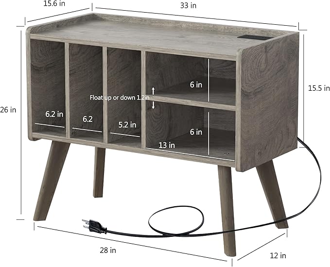 Forevich Record Player Stand Table with Vinyl Storage Holder Large Turntable Record Stand with Power Outlet Holds Up to 220 Albums Display Shelf Cabinet with Wood Legs for Living Room Oak
