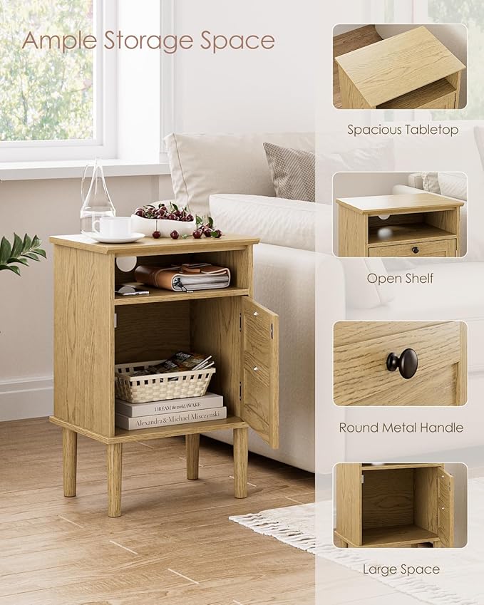 Nightstand, Boho Night Stand with 1 Drawers, Modern Side Accent Table with Open Shelf, Wooden Top Bedside End Table for Bedroom, Living Room, Yellow Oak