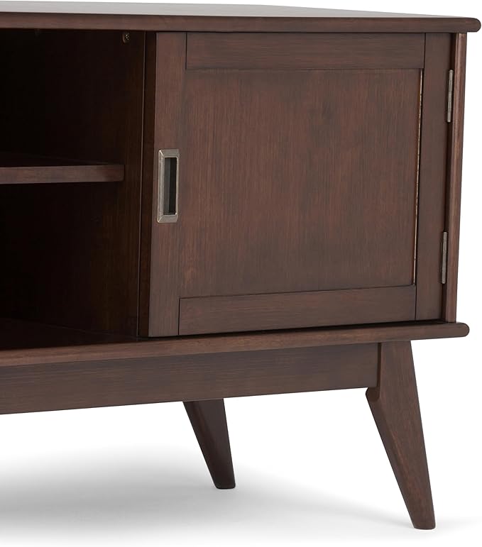 SIMPLIHOME Draper SOLID HARDWOOD 60 inch Wide Mid Century Modern TV Media Stand in Medium Auburn Brown For TVs up to 65 inches for the Living Room and Entertainment Center