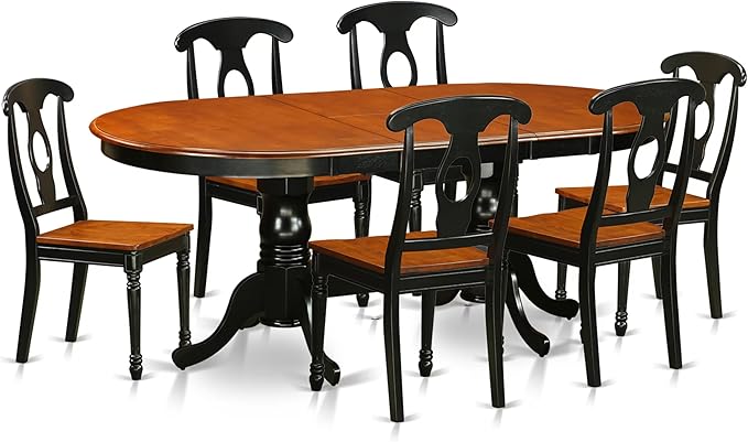East West Furniture PLKE7-BCH-W 7 Piece Kitchen Table & Chairs Set Consist of an Oval Dining Room Table with Butterfly Leaf and 6 Dining Chairs, 42x78 Inch, Black & Cherry