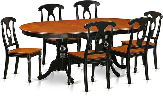 East West Furniture PLKE7-BCH-W 7 Piece Kitchen Table & Chairs Set Consist of an Oval Dining Room Table with Butterfly Leaf and 6 Dining Chairs, 42x78 Inch, Black & Cherry
