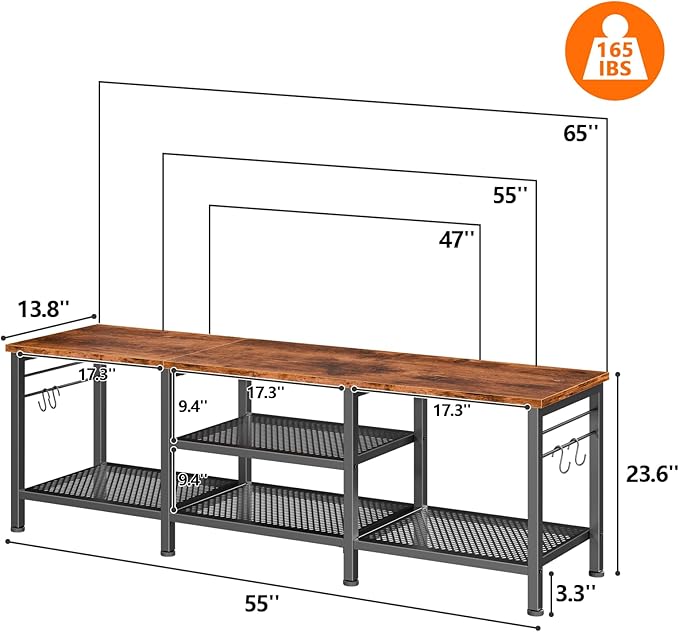 Furologee TV Stand for TVs up to 65 Inch, Entertainment Center with Open Storage Shelves, 55 Inch Television Stands with Soundbar Shelf for Living Room, Bedroom, Rustic Brown