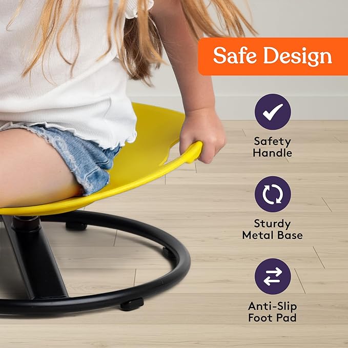 Special Supplies Smile Spinning Chair for Kids- Versatile Kids Sit and Spin Sensory Chair for Training Body Coordination for Playroom, Bedroom, or Nursery (Yellow)