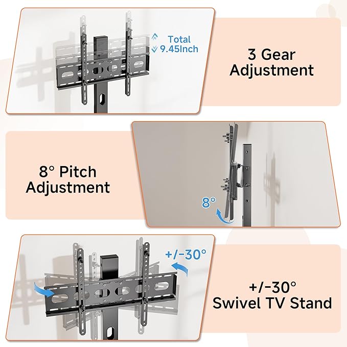 Aquzee TV Stand with Mount for up to 75 inch with Power Outlet, 58”W Wood Entertainment Center with Record Player Storage for 50 55 60 65 70 75 inch TV, Height Adjust Swivel Mounted Television Stand