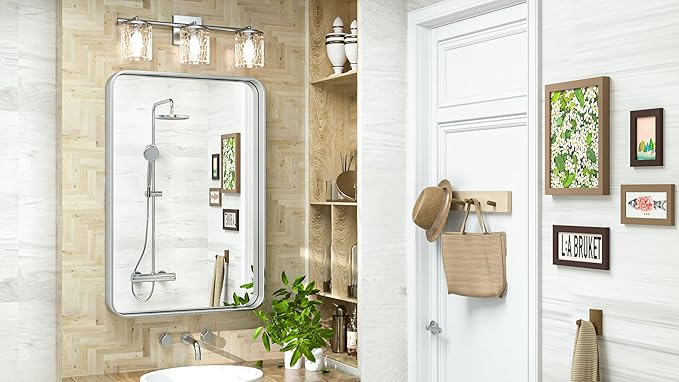 TokeShimi 20 x 30 Inch Silver Bathroom Wall Mirror Vanity Metal Frame Round Corner Rectangular for Home Decor Living Room Entryway (Horizontal/Vertical)