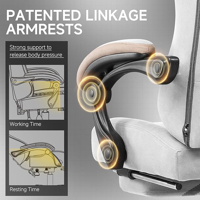 GTPLAYER Office Chair, Gaming Computer Desk Fabric Chair with Footrest, High Back Ergonomic Office Chair with Pocket Spring Lumbar Support and Linkage Armrests Adjustable Height Swivel for Home Task