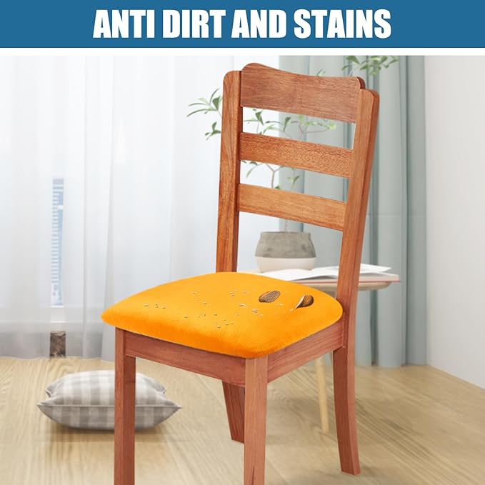 Smiry Velvet Seat Covers for Dining Room Chair Set of 2, Stretch Fit Removable Washable Chair Seat Cushion Protector Slipcovers with Ties, Mustard Yellow
