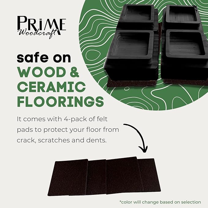 Walnut Wood Risers - 2 Inch Height, 4 Risers, Black - Square Bed Risers for Storage and Cleaning - Heavy Duty Furniture Lifter for Table, Couch and Sofa Legs at Home and Office
