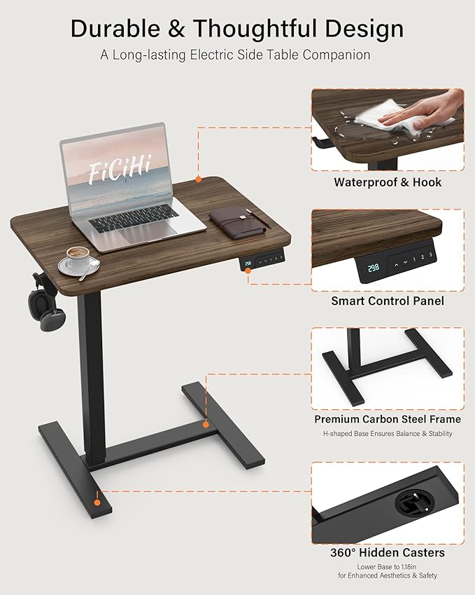 Mobile Standing Desk with Wheels - Electric Height Adjustable Small Movable Laptop Desk, Portable Rolling Computer Sit Stand Side Table for Home Office, Sofa&Bedside Use (27.6",Walnut)
