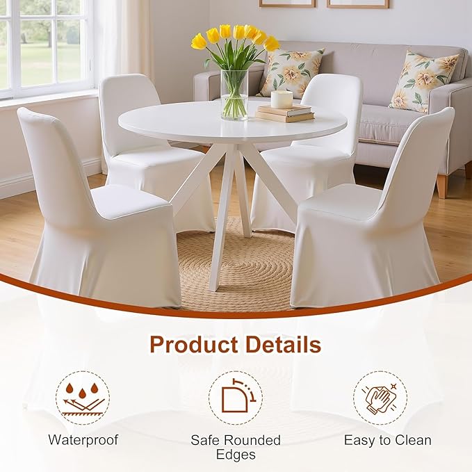 Round Dining Table for 4, 47 Inch Modern Dinner Table Small Round Dining Room Tables, Mid Century Kitchen Tables for Small Space, Kitchen, Living Room, Steel Legs, White