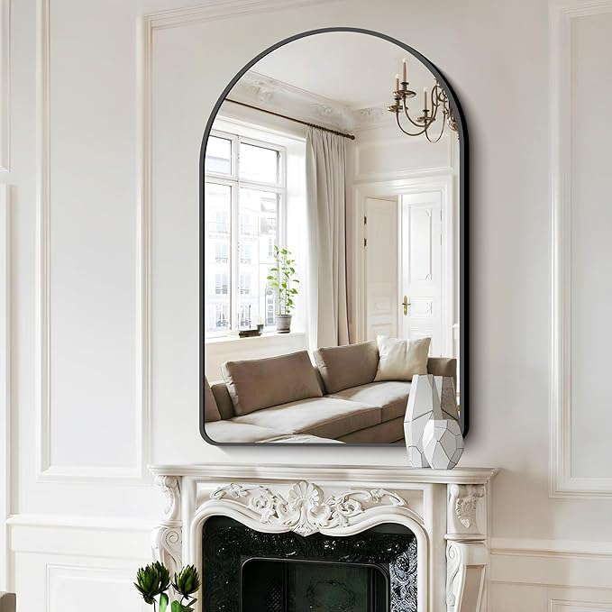 FORBATH Arched Mirror 32x48 Inch, Bathroom Mirror Wall Mounted Modern Black Aluminum Alloy Frame Decor Large Dresser Mirror for Bedroom Living Room Entryway, Hanging or Leaning Against Wall