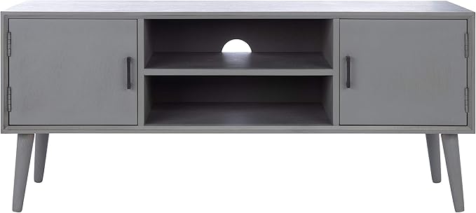 SAFAVIEH Sorrel TV Stand for up to 55" Flatscreen – Distressed Grey, 2 Doors with Interior Storage, 2 Open Shelves, Entertainment Media Console (MED5701D)