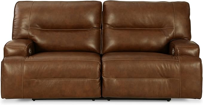 Signature Design by Ashley Francesca Modern Tufted Leather 2 Seat Power Reclining Sofa with Adjustable Headrest, Dark Brown