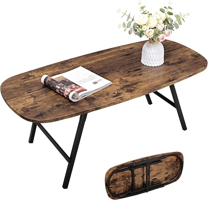 Foldable Coffee Table Natural Wood Oval Coffee Tables No Assembly Portable Floor Table Desk for Sitting on The Floor Low Coffee Table for Small Spaces Living Room Outdoor Use
