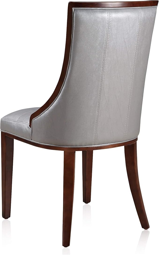 Manhattan Comfort Fifth Avenue Faux Leather Dining Chairs, Parsons Accent Furniture with Padded Wingback Seat, Fine Rectangular Stitching and Solid Beech Wood Frame, Set of 2, Silver