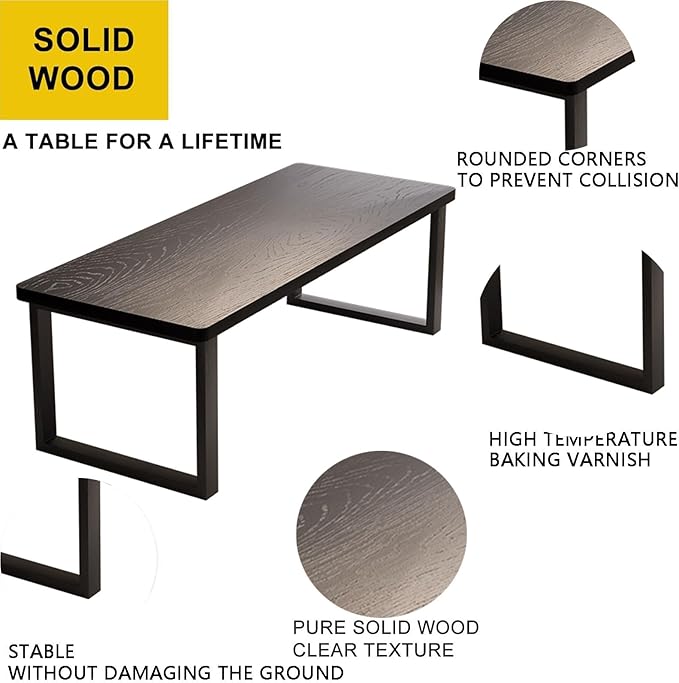 Solid Wood Dining Table for 4-8 People, 63 inch Long Farmhouse Kitchen Dining Table, Rectangular Dining Tables in The Dining Room, Kitchen, and Living Room, Black