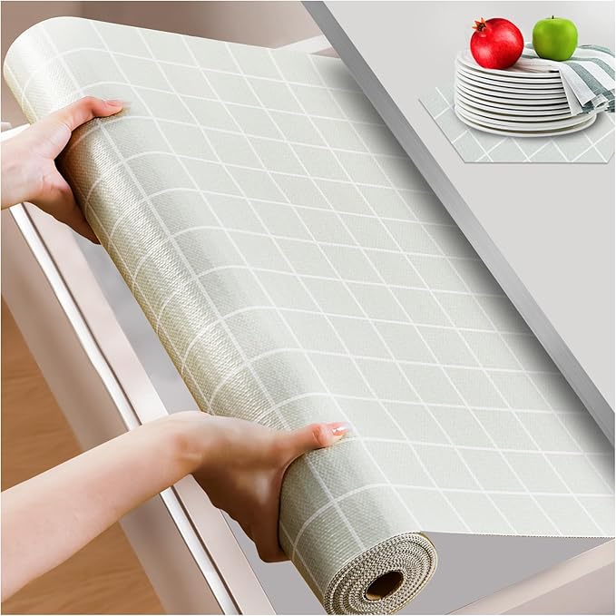 Beautysaid Shelf and Drawer Liner for Kitchen Cabinet, Non Adhesive Non Slip Shelf Paper Waterproof Washable Thickened for Dresser Pantry Shelve Bathroom Protector Liner(Light Green,18 in x 20 FT)