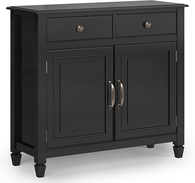 SIMPLIHOME Connaught SOLID WOOD 40 inch Wide Traditional Entryway Storage Cabinet in Black for the Living Room, Entryway and Family Room
