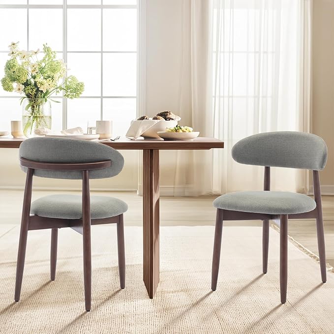 COLAMY Wooden Dining Chairs Set of 4, Modern Fabric Upholstered Dining Room Chair, Farmhouse Kitchen Chairs with Foot Pegs, Green
