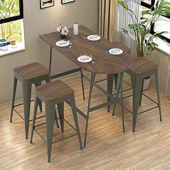 24 inch Backless Bar Stools Set of 4, Indoor Metal Bar Stools with Wood Seat, Industrial Counter Height Barstools for Kitchen Island, Rusty