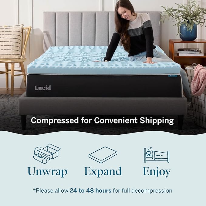 LUCID Gel Infused Memory Foam Mattress Topper – 3 Inch Mattress Topper – 5 Comfort Zones Relieve Pressure – CertiPUR-US Certified Foam - Full