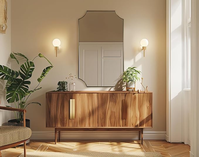 ANDY STAR Gold Scalloped Rectangle Mirror, 24x40 Inch Rectangle Bathroom Mirror, Accent Rectangular Mirror with Scalloped Edge Corner, Brass Bathroom Mirror with Anti-Rust Finish, Horizontal/Vertical