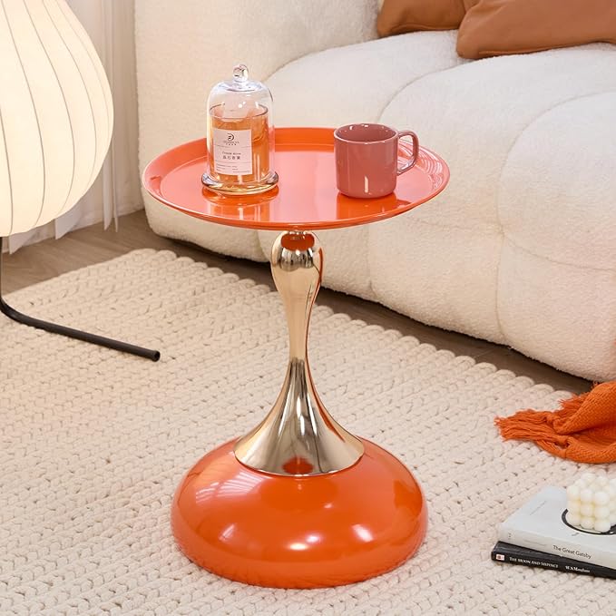 Stylish Hourglass Side Table - Contemporary Design for Living Rooms, Cafes, Dining Areas, Bedrooms, and Outdoor Spaces - Perfect Accent Piece for Any Decor (2, Hermes Orange)
