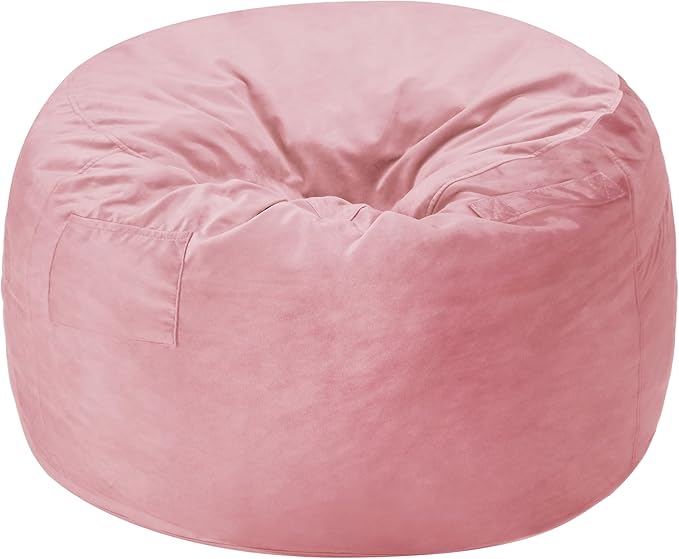 Homguava 3FT Bean Bag Chair: 3' Bean Bags with Memory Foam Filled, Large Beanbag Chairs Soft Sofa with Dutch Velet Cover-Light Pink