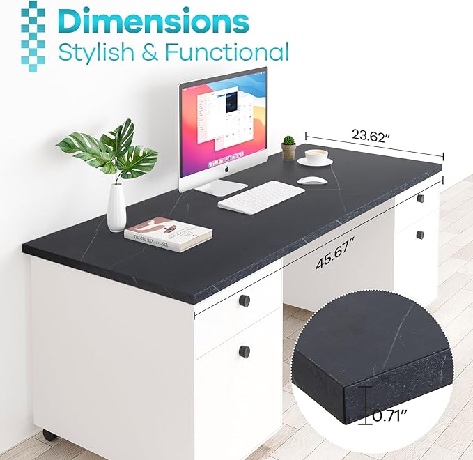 Kaboon Universal Tabletop 45.67"x23.62", Solid One-Piece Melamine Table Top, Double Desk L-Desk DIY, Home and Office,Cloud Atlas/Black Marble