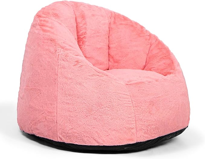 N&V Medium Shell Bean Bag Chair, Adult Size Bean Bag Sack, Foam Filling, Includes Removable and Machine Washable Cover, 37in, Soft Faux Fur, Pink