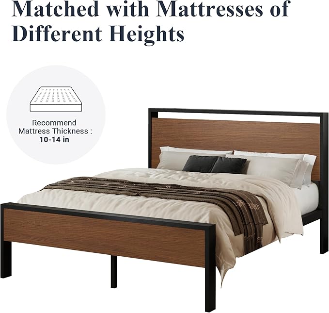 Allewie Full Size Platform Bed Frame with Wooden Headboard and Footboard, Heavy Duty 12 Metal Slats Support, No Box Spring Needed, Under-Bed Storage, Noise Free, Easy Assembly, Walnut