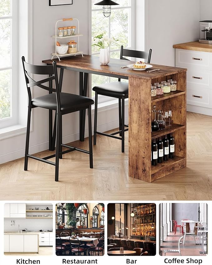 GAOMON 3 Piece Bar Table Set for 2, Bar Table and Chairs Set with with Flip Top Extension, Dining Table Set with Storage Shelves, Suitable for Small Space Kitchen Apartment, Brown
