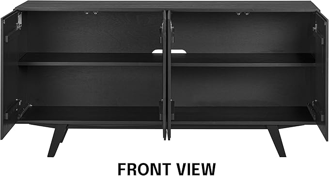 NTC Sapa Mid-Century Modern Solid Wood Sideboard – 4-Door Accent Buffet Cabinet with Carved Geometric Fronts, for Living Room, Dining Room, or Entryway, Effortless Assembly, Burnt Black